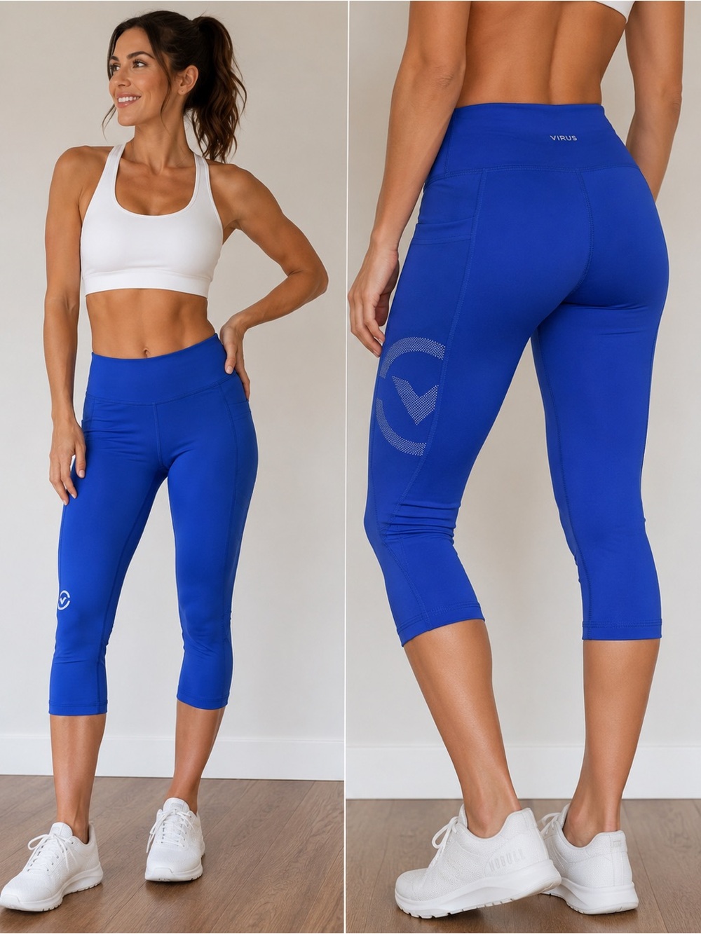 Virus Action Sport Performance Blue Compression Crop Leggings | Medium